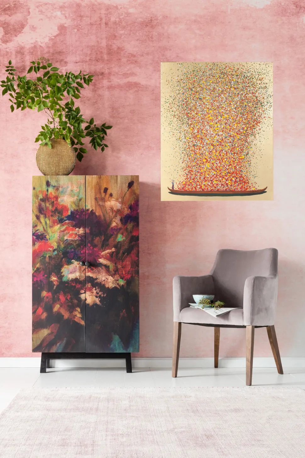 Bild Touched Flower Boat Gold Rot 80x100cm