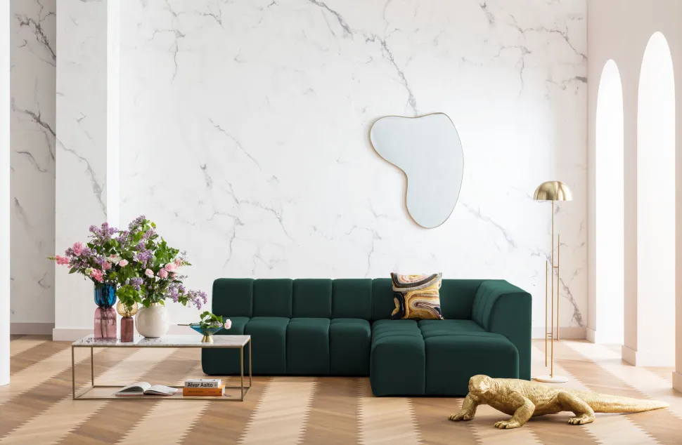 Ecksofa Belami Velvet Dunkelgrün Rechts 265cm