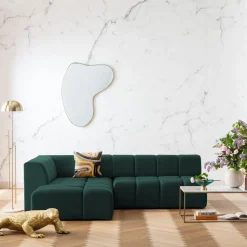 Ecksofa Belami Velvet Dunkelgrün Links 265cm