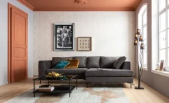 Ecksofa Gianni Velvet Grau Rechts Schwarz