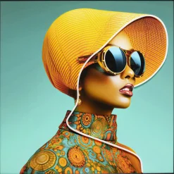 Gerahmtes Bild Sun Hat Woman Gelb LED 80x80cm