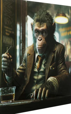 Glasbild Drinking Monkey 100x100cm