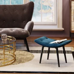 Hocker Black Vicky Velvet Petrol 59x37cm