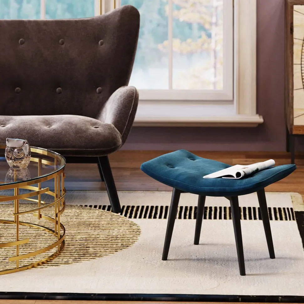 Hocker Black Vicky Velvet Petrol 59x37cm