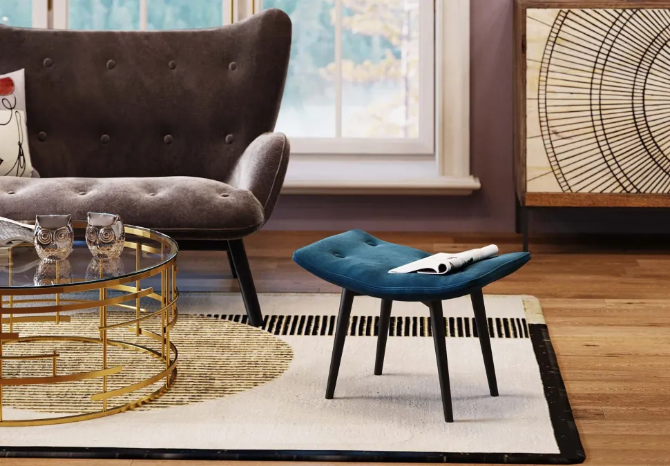 Hocker Black Vicky Velvet Petrol 59x37cm