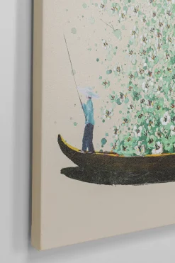 Leinwandbild Flower Boat Beige Grün 120x160cm