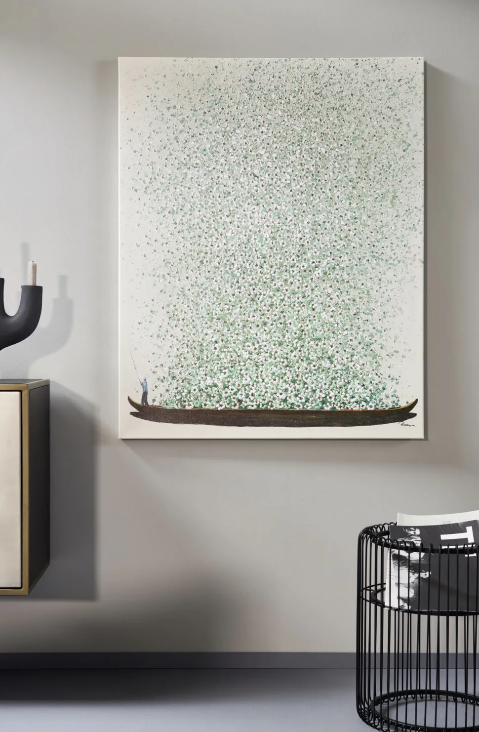 Leinwandbild Flower Boat Beige Grün 120x160cm