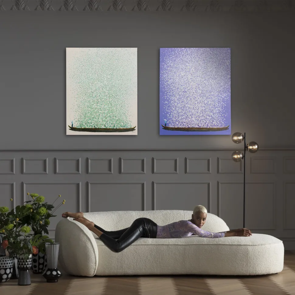 Leinwandbild Flower Boat Beige Grün 80x100cm