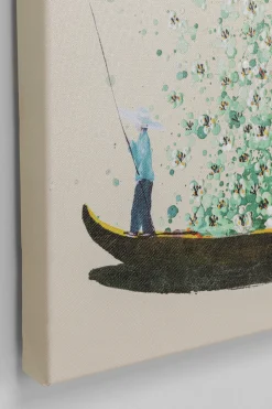 Leinwandbild Flower Boat Beige Grün 80x100cm