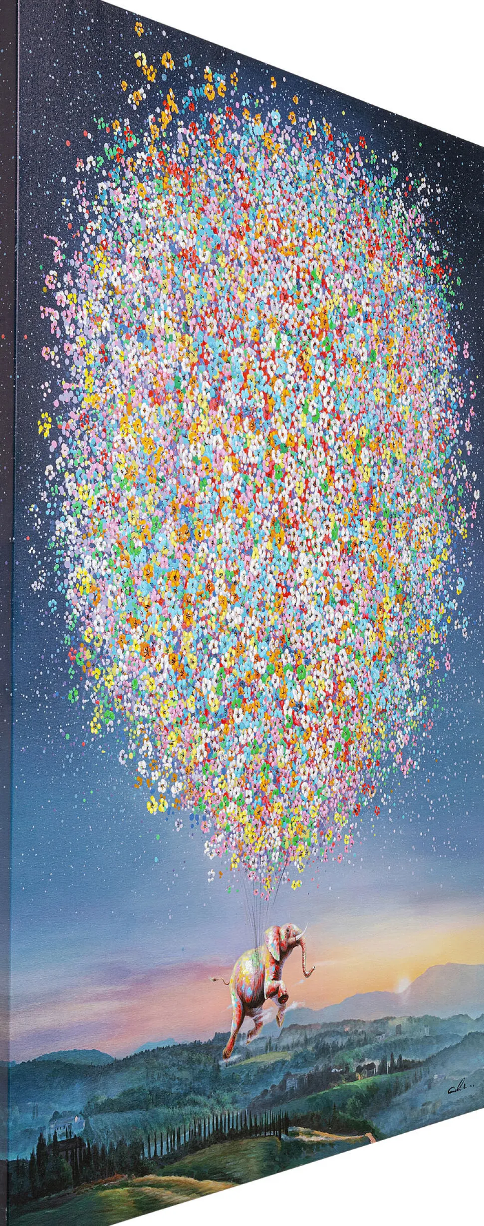 Leinwandbild Flying Elephant At Night 120x160cm