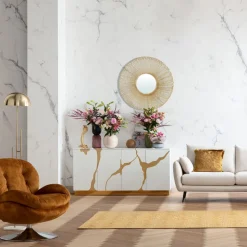 Sideboard Cracked Weiß Gold 165x80cm