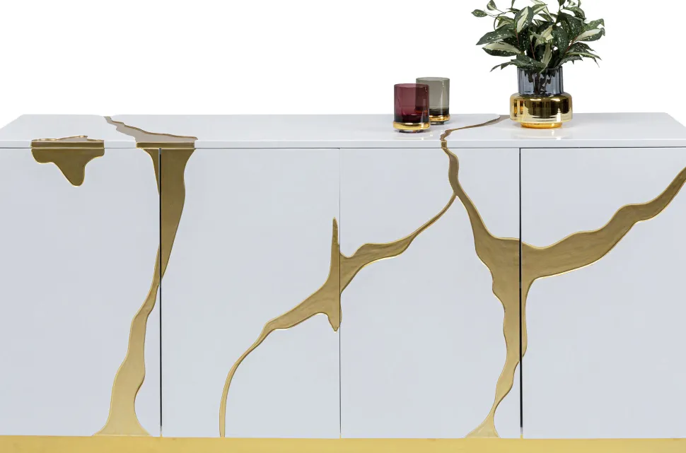 Sideboard Cracked Weiß Gold 165x80cm