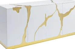 Sideboard Cracked Weiß Gold 165x80cm