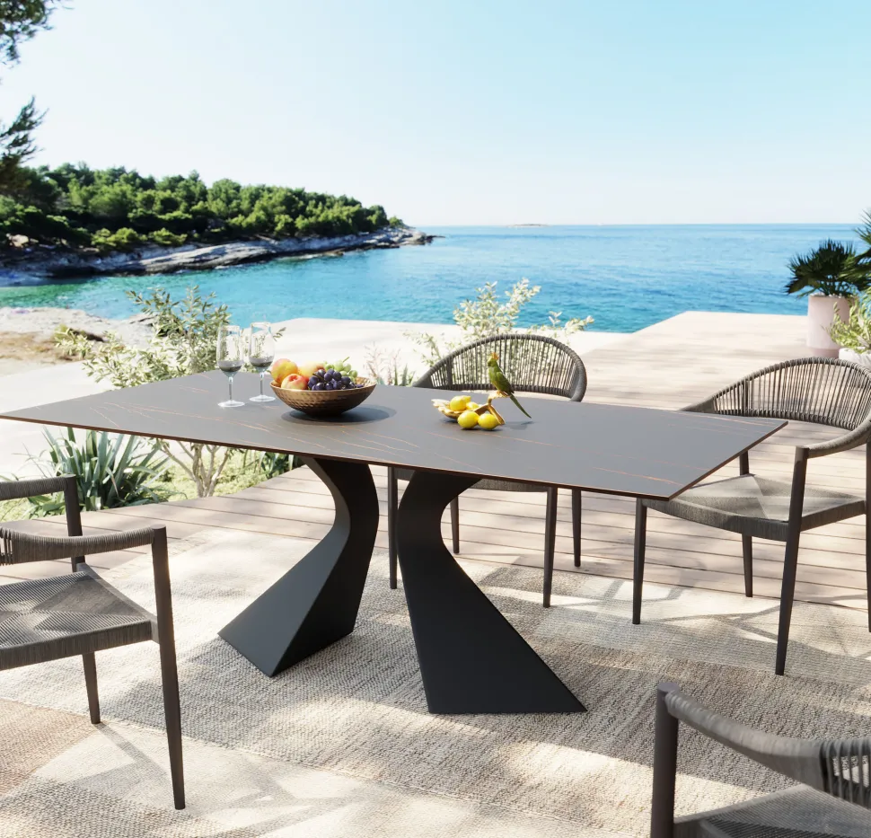 Tisch Gloria Outdoor Keramik Schwarz 180x90cm