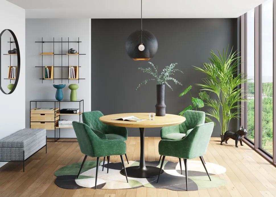 Tisch Invitation Set Eiche Schwarz Ø120cm